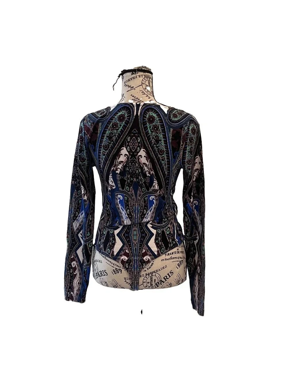 Free People Paisley Thong Bodysuit M Lace Up Long Sleeve Y2K Boho Whimsigoth